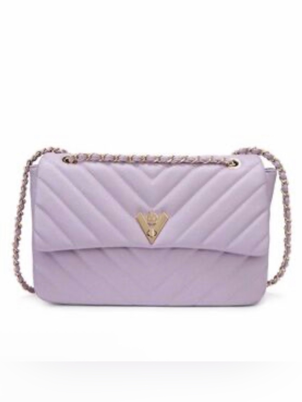 Valentino Orlandi Quilted Lavender Shoulder Bag with Gold Chain